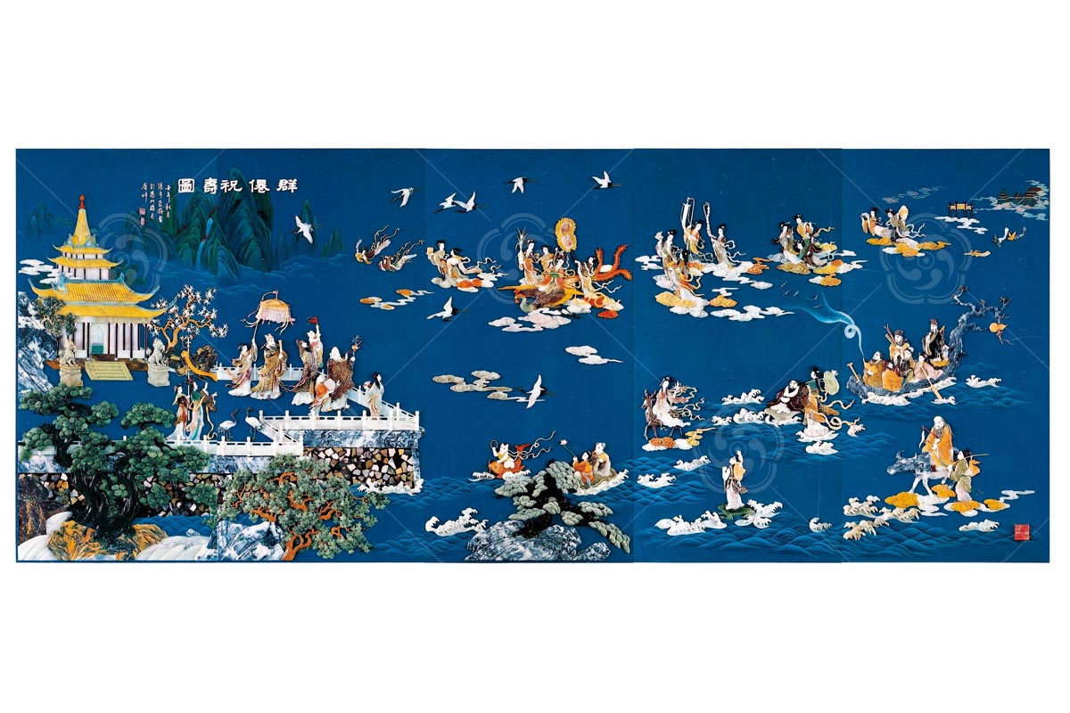 骨石鑲嵌《群仙祝壽圖》壁畫